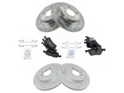TRQ - Front And Rear Ceramic Brake Pads And Cross Drilled And Slotted Rotor Kit - 4 Lug - Vented Front Rotors - Solid Rear Rotors - 2002 - 2006 Mini Cooper (Up To 7/12/2006) - BKA12342