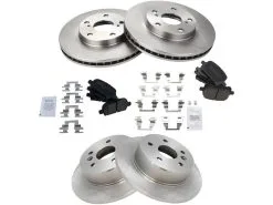 TRQ - Front And Rear Ceramic Brake Pads And Rotor Kit - 5 Lug - Vented Front Rotors - Solid Rear Rotors - 2000 - 2004 Toyota Avalon - BKA11628
