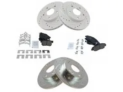 DIY Solutions - Front And Rear Ceramic Brake Pads And Cross Drilled And Slotted Rotor Kit - 5 Lug - 2006 - 2011 Honda Civic EX 1.8L 4-Cylinder - BFS03114