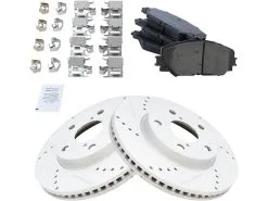 TRQ - Front Semi Metallic Brake Pads And Cross Drilled And Slotted Rotor Kit - 5 Lug - Vented Rotors - Premium G-Coated - 2006 - 2018 Toyota RAV4 LE 2.5L 4-Cylinder - BKA12678