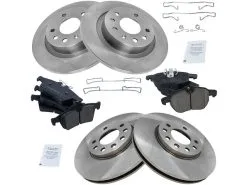 TRQ - Front And Rear Ceramic Brake Pad And Rotor Kit - 5 Lug - 2004 - 2010 Saab 9-3 - BKA11502