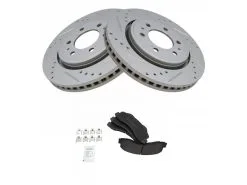 TRQ - Front Semi Metallic Brake Pad And Cross Drilled And Slotted Rotor Kit - 6 Lug - Vented Rotors - Performance Type - 2010 - 2017 Ford F-150 - BKA12560