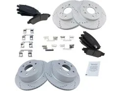 TRQ - Front And Rear Ceramic Brake Pad And Cross Drilled And Slotted Rotor Kit - 6-Lug - 2014 - 2018 Chevrolet Silverado 1500 - BKA12821
