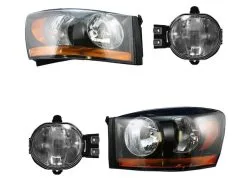 DIY Solutions - Headlight And Fog Light Kit - 4 Piece - With Black Bezel And Amber Bar - 2006 - 2008 Dodge Ram 1500 - LHT04198