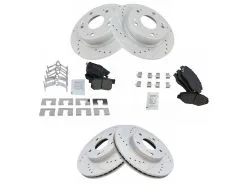 TRQ - Front And Rear Ceramic Brake Pad And Cross Drilled And Slotted Rotor Kit - 2003 - 2007 Honda Accord 2.4L - BKA12412