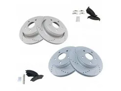 TRQ - Front And Rear Semi Metallic Brake Pad And Cross Drilled And Slotted Rotor Kit - 5 Lug - 2011 - 2016 Ram 1500 - BKA12222