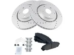 TRQ - Front Ceramic Brake Pads And Cross Drilled And Slotted Rotor Kit - 5 Lug - Vented Rotors - 2008 - 2017 Toyota Highlander - BKA12772