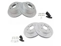 TRQ - Front And Rear Ceramic Brake Pad And Cross Drilled And Slotted Rotor Kit - 1999 - 2006 Chevrolet Silverado 1500 - BKA12265