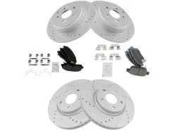 TRQ - Front And Rear Ceramic Brake Pad And Cross Drilled And Slotted Rotor Kit - 2006 - 2014 Honda Ridgeline - BKA12795