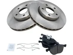 TRQ - Front Ceramic Brake Pad And Rotor Kit - 5 Lug - Vented Rotors - 2012 - 2018 Ford Focus (Excluding ST Models) - BKA11631